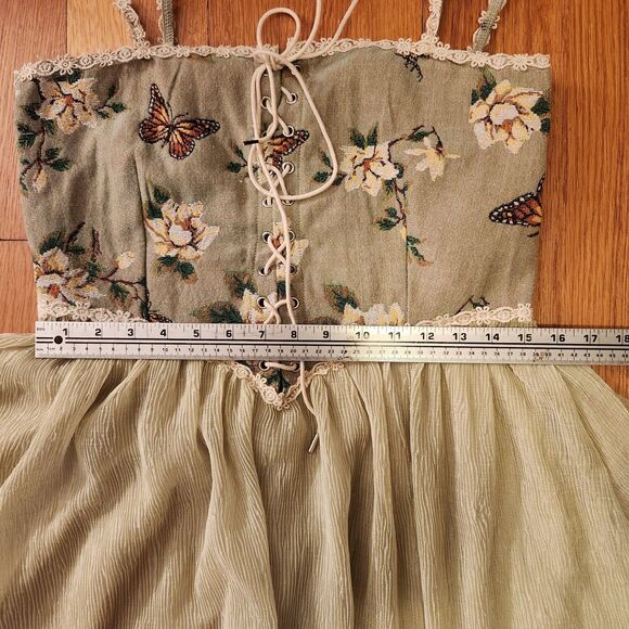 Cider Green Floral Tapestry Butterfly Corset Dress, Flowy Skirt, Fairycore Sz L - Picture 10 of 13